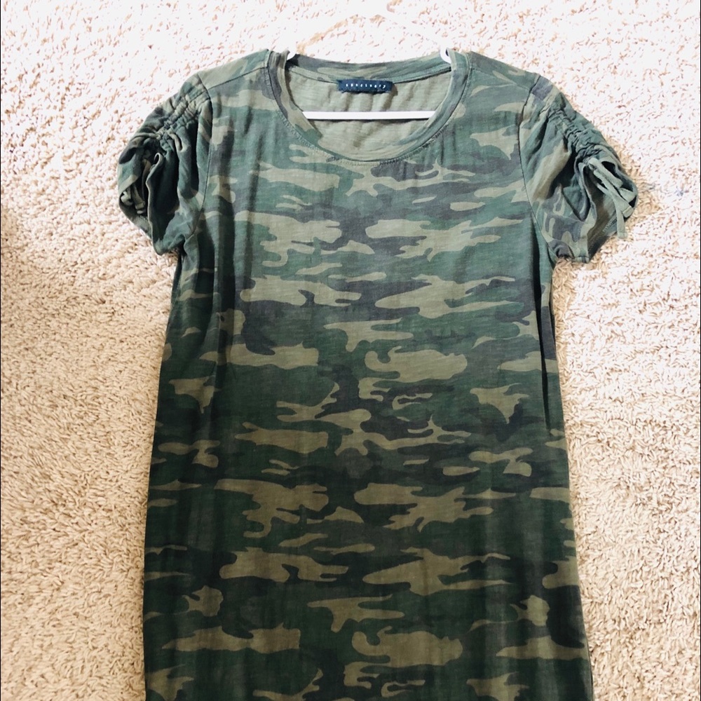 Sanctuary Camo T-Shirt Dress Ruched Sleeve